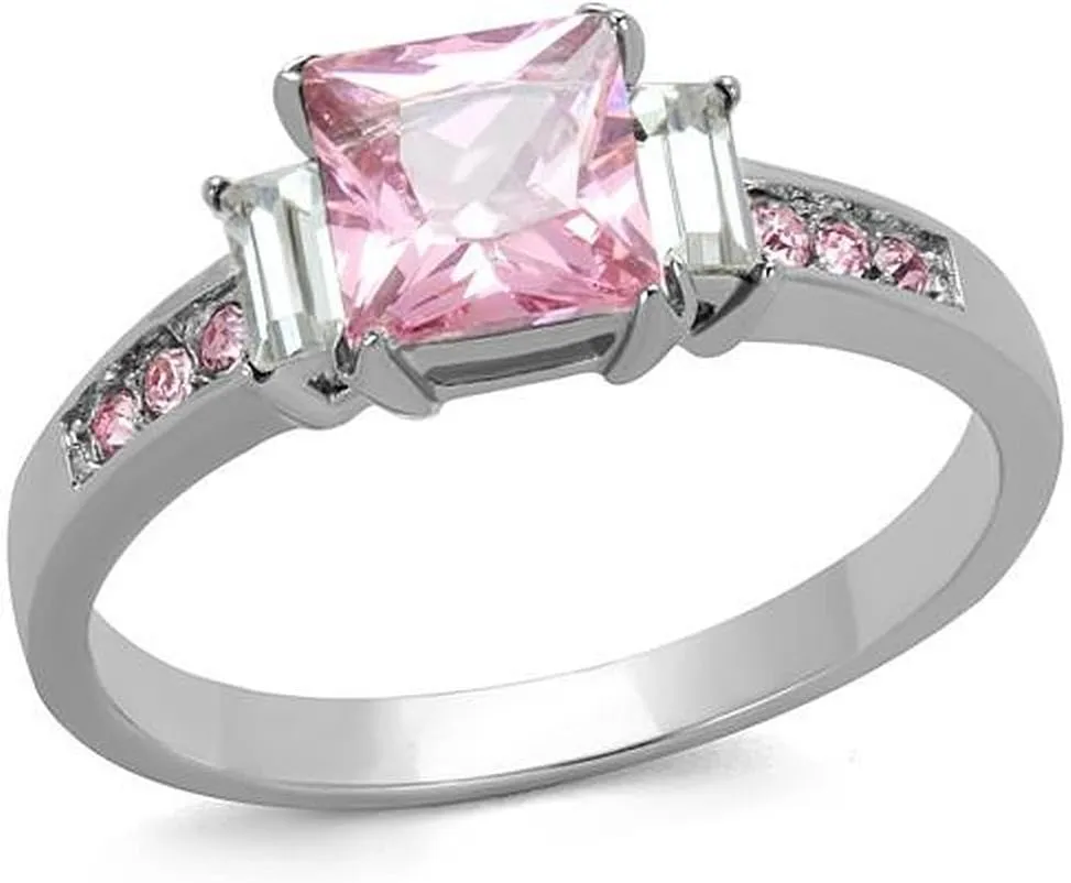 1.5 Ct Princess Cut Pink Rose Zirconia Stainless Steel Engagement Ring