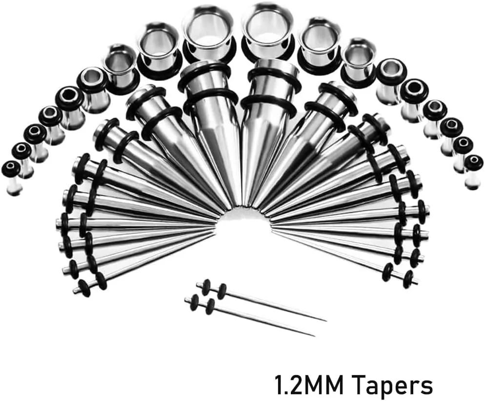 16G-00G Surgical Steel Ear Stretching Kit 38Pcs Ear Plugs Tunnels and Taper Set Gauges Set Expander