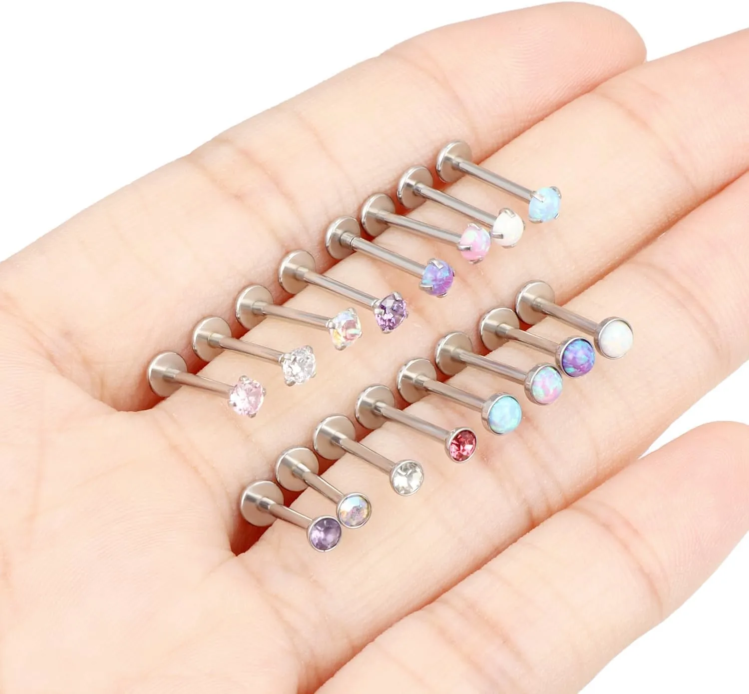 16G 18G 20G Threadless Push in Lip Rings for Women Stainless Steel Labret Jewelry Monroe Lip Ring Medusa Piercing Jewelry Tragus Helix Cartilage Earring Piercing Jewelry for Women Opal CZ