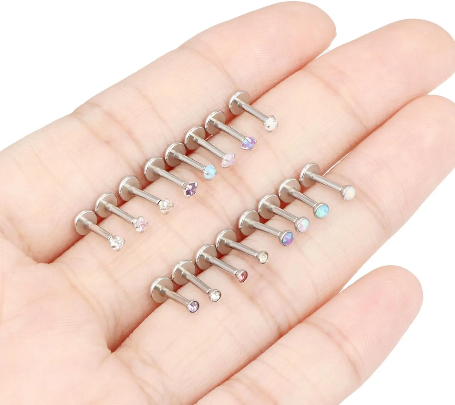 16G 18G 20G Threadless Push in Lip Rings for Women Stainless Steel Labret Jewelry Monroe Lip Ring Medusa Piercing Jewelry Tragus Helix Cartilage Earring Piercing Jewelry for Women Opal CZ