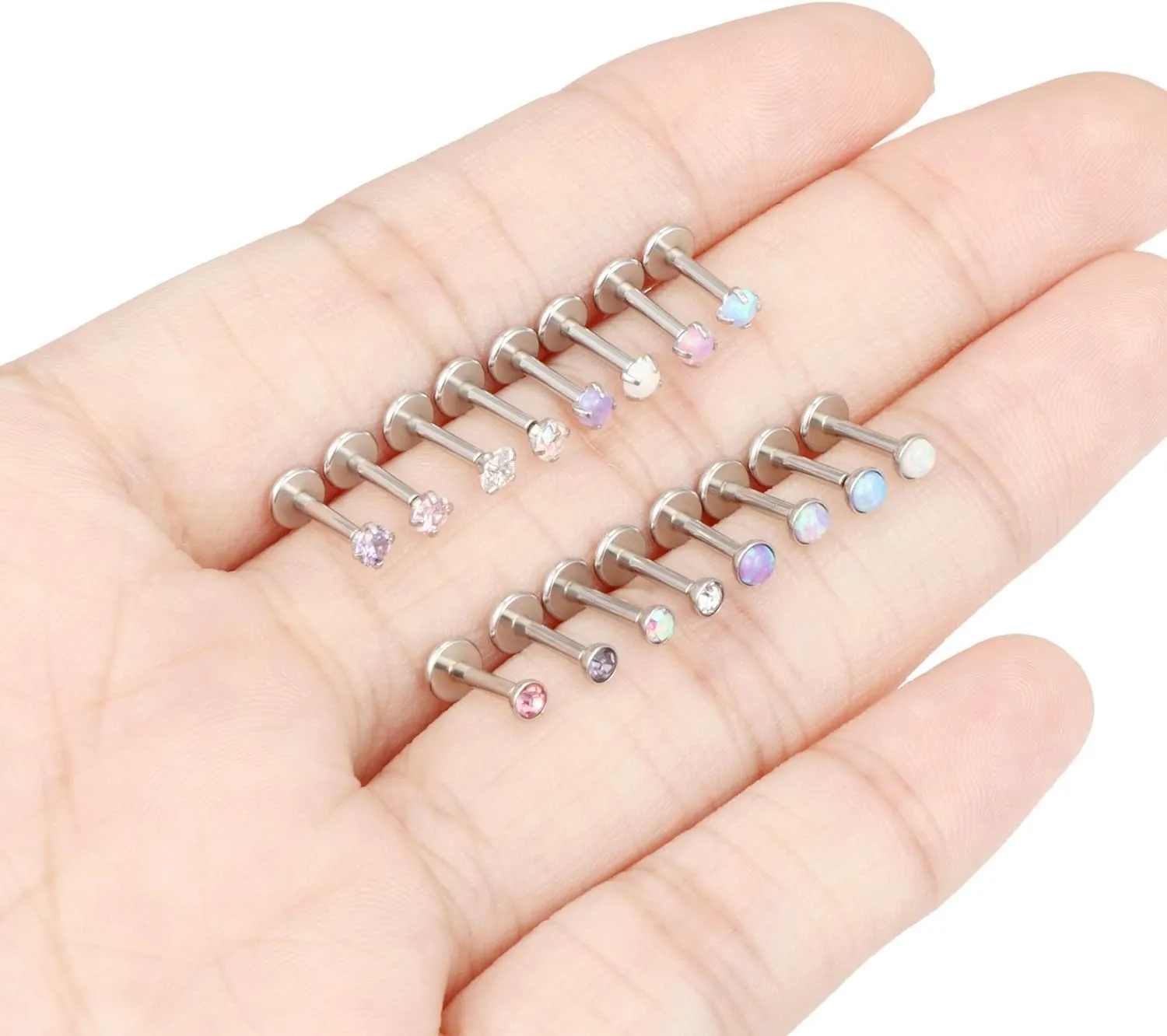 16G 18G 20G Threadless Push in Lip Rings for Women Stainless Steel Labret Jewelry Monroe Lip Ring Medusa Piercing Jewelry Tragus Helix Cartilage Earring Piercing Jewelry for Women Opal CZ
