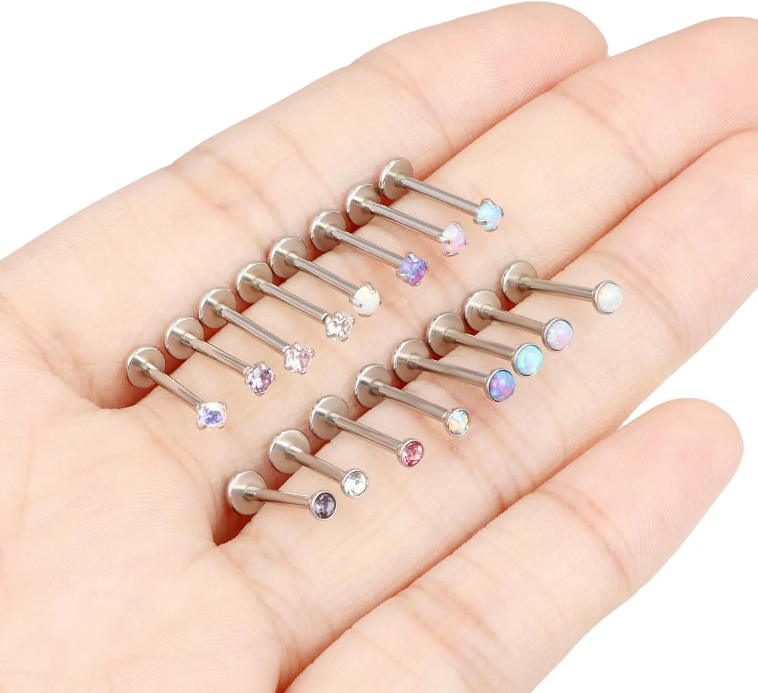 16G 18G 20G Threadless Push in Lip Rings for Women Stainless Steel Labret Jewelry Monroe Lip Ring Medusa Piercing Jewelry Tragus Helix Cartilage Earring Piercing Jewelry for Women Opal CZ