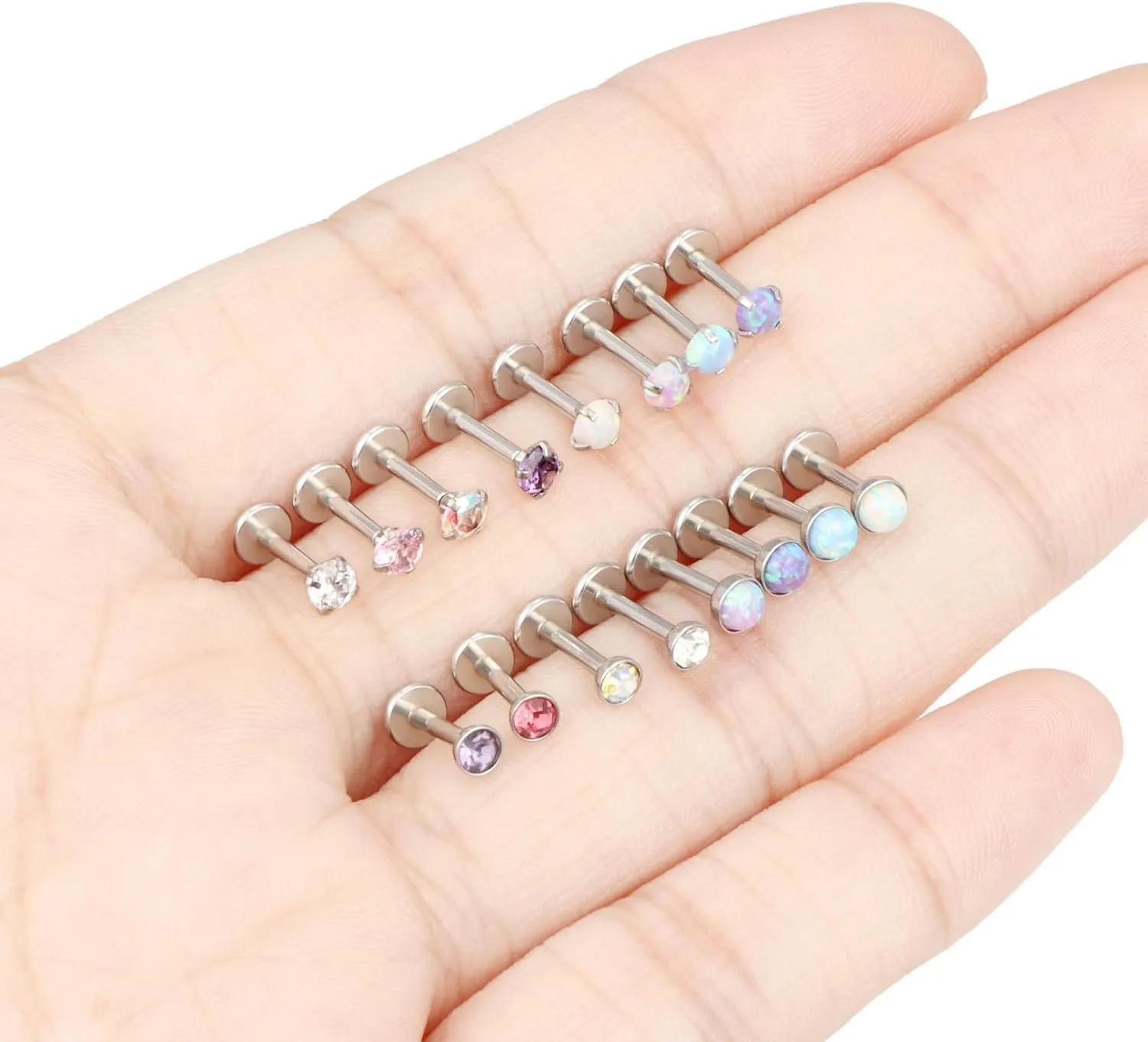 16G 18G 20G Threadless Push in Lip Rings for Women Stainless Steel Labret Jewelry Monroe Lip Ring Medusa Piercing Jewelry Tragus Helix Cartilage Earring Piercing Jewelry for Women Opal CZ