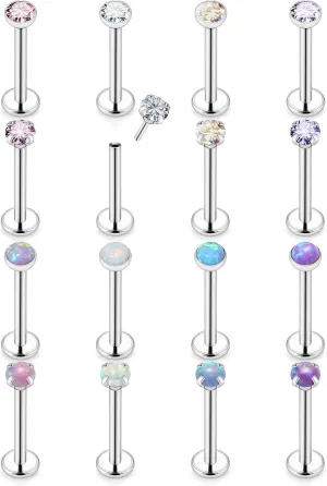 16G 18G 20G Threadless Push in Lip Rings for Women Stainless Steel Labret Jewelry Monroe Lip Ring Medusa Piercing Jewelry Tragus Helix Cartilage Earring Piercing Jewelry for Women Opal CZ