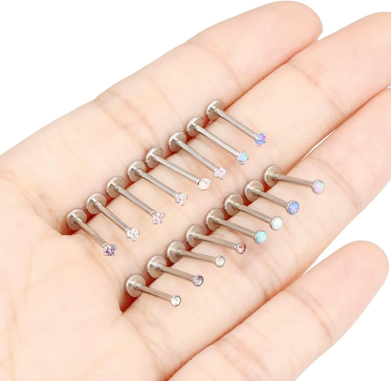 16G 18G 20G Threadless Push in Lip Rings for Women Stainless Steel Labret Jewelry Monroe Lip Ring Medusa Piercing Jewelry Tragus Helix Cartilage Earring Piercing Jewelry for Women Opal CZ