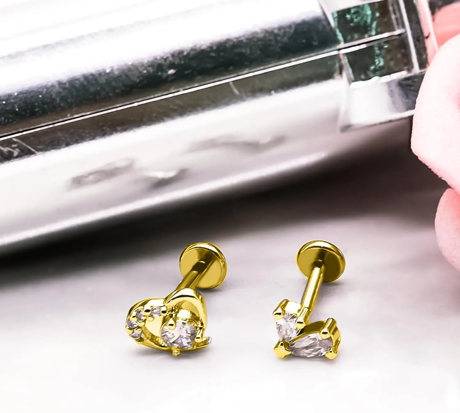 16G 316L Surgical Steel Push in Ear Rings Heart,Butterfly,Flower Nose Ring Studs Lip Rings Top Pushin Threadless Flat Back Lobe Helix, Tragus, Conch Cartilage Earring Studs for Women Men