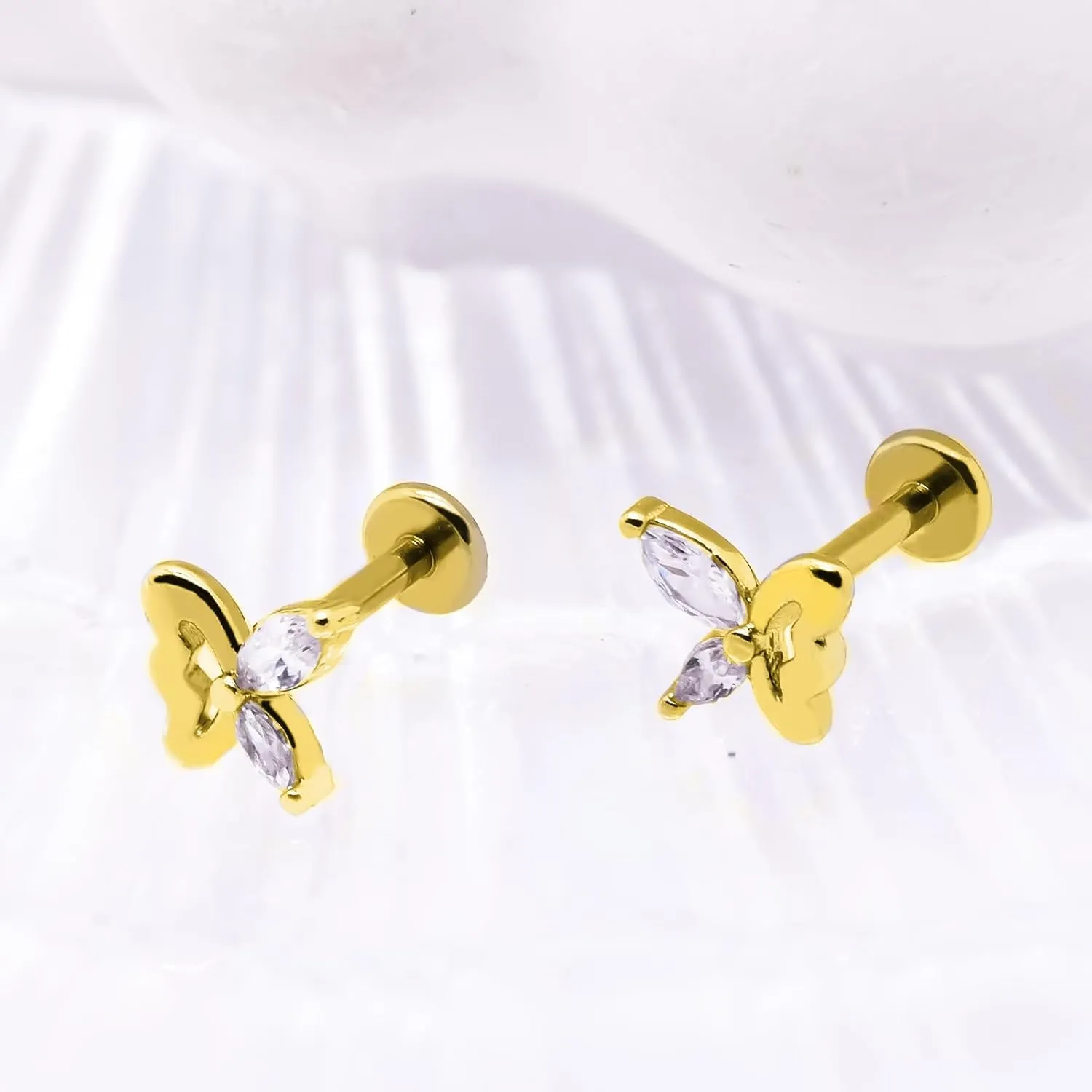 16G 316L Surgical Steel Push in Ear Rings Heart,Butterfly,Flower Nose Ring Studs Lip Rings Top Pushin Threadless Flat Back Lobe Helix, Tragus, Conch Cartilage Earring Studs for Women Men