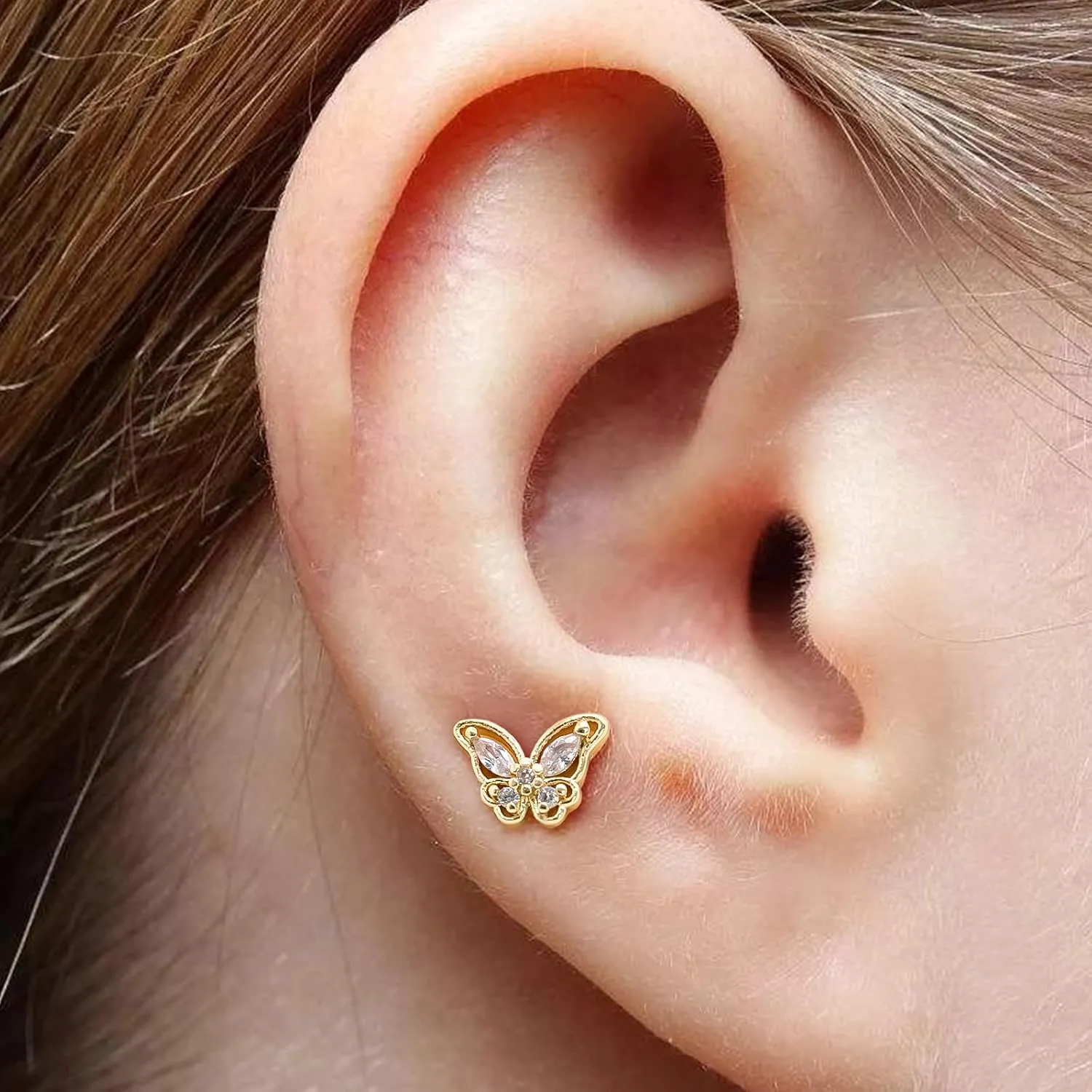 16G 316L Surgical Steel Push in Ear Rings Heart,Butterfly,Flower Nose Ring Studs Lip Rings Top Pushin Threadless Flat Back Lobe Helix, Tragus, Conch Cartilage Earring Studs for Women Men