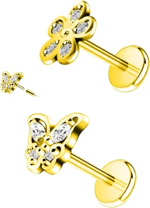 16G 316L Surgical Steel Push in Ear Rings Heart,Butterfly,Flower Nose Ring Studs Lip Rings Top Pushin Threadless Flat Back Lobe Helix, Tragus, Conch Cartilage Earring Studs for Women Men
