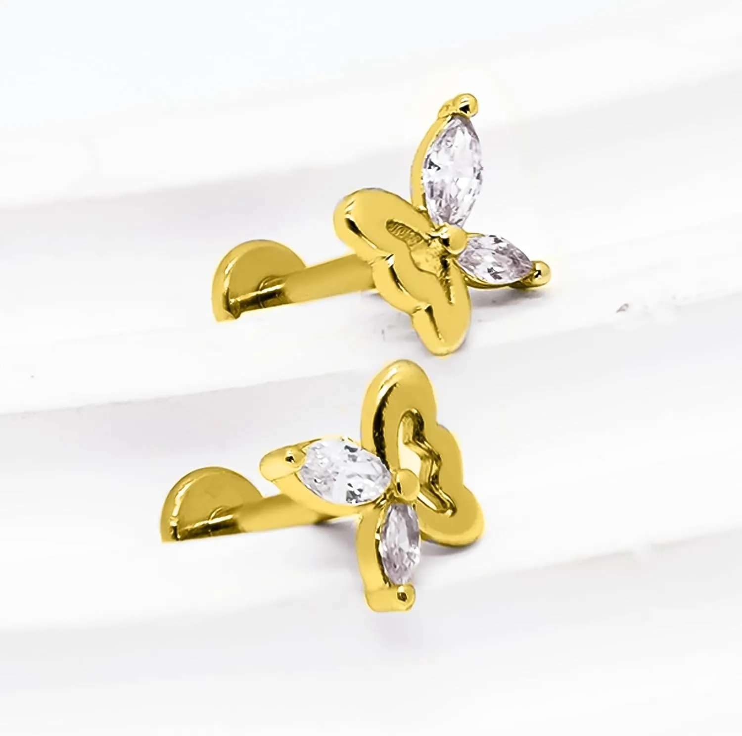 16G 316L Surgical Steel Push in Ear Rings Heart,Butterfly,Flower Nose Ring Studs Lip Rings Top Pushin Threadless Flat Back Lobe Helix, Tragus, Conch Cartilage Earring Studs for Women Men