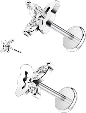 16G 316L Surgical Steel Push in Ear Rings Heart,Butterfly,Flower Nose Ring Studs Lip Rings Top Pushin Threadless Flat Back Lobe Helix, Tragus, Conch Cartilage Earring Studs for Women Men