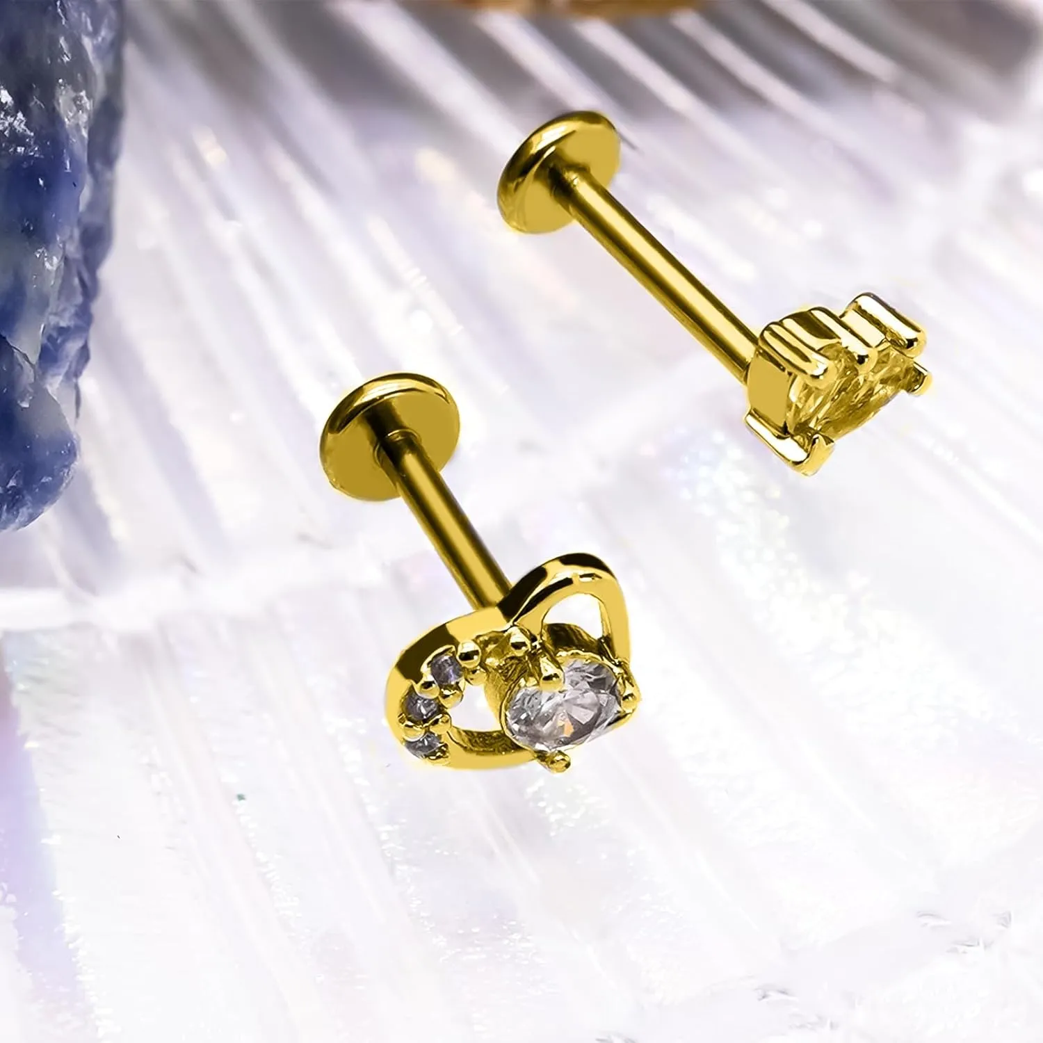 16G 316L Surgical Steel Push in Ear Rings Heart,Butterfly,Flower Nose Ring Studs Lip Rings Top Pushin Threadless Flat Back Lobe Helix, Tragus, Conch Cartilage Earring Studs for Women Men