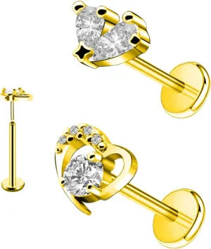 16G 316L Surgical Steel Push in Ear Rings Heart,Butterfly,Flower Nose Ring Studs Lip Rings Top Pushin Threadless Flat Back Lobe Helix, Tragus, Conch Cartilage Earring Studs for Women Men