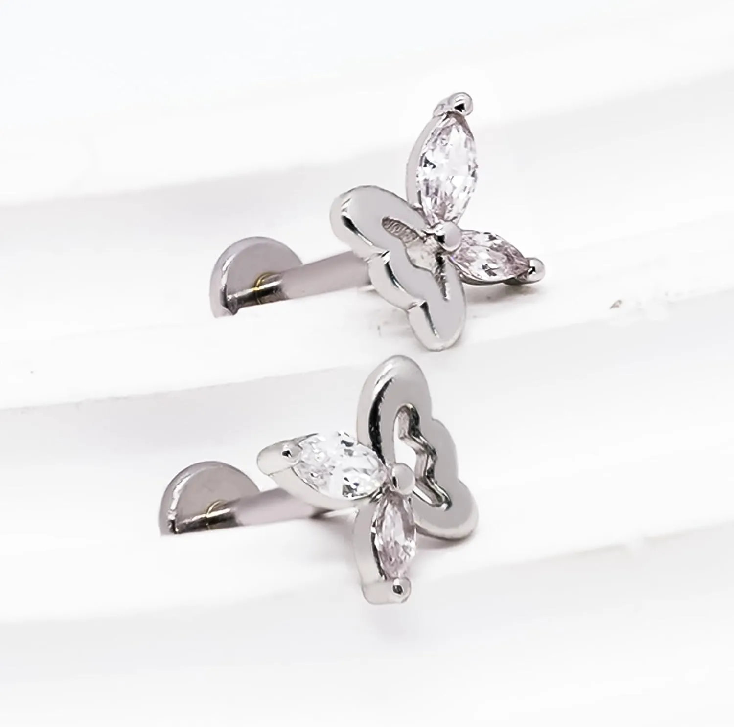 16G 316L Surgical Steel Push in Ear Rings Heart,Butterfly,Flower Nose Ring Studs Lip Rings Top Pushin Threadless Flat Back Lobe Helix, Tragus, Conch Cartilage Earring Studs for Women Men