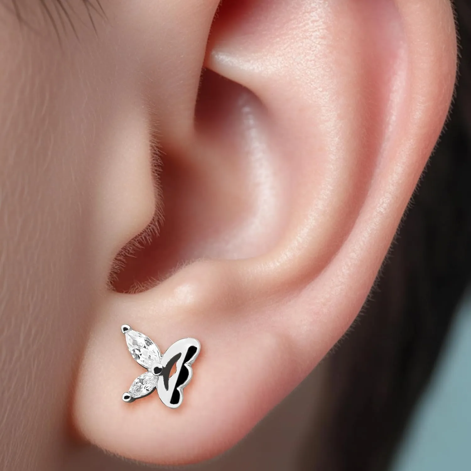16G 316L Surgical Steel Push in Ear Rings Heart,Butterfly,Flower Nose Ring Studs Lip Rings Top Pushin Threadless Flat Back Lobe Helix, Tragus, Conch Cartilage Earring Studs for Women Men