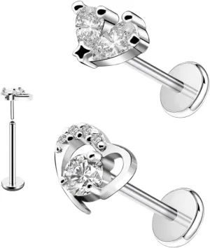 16G 316L Surgical Steel Push in Ear Rings Heart,Butterfly,Flower Nose Ring Studs Lip Rings Top Pushin Threadless Flat Back Lobe Helix, Tragus, Conch Cartilage Earring Studs for Women Men