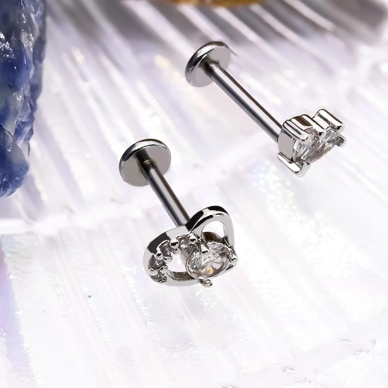 16G 316L Surgical Steel Push in Ear Rings Heart,Butterfly,Flower Nose Ring Studs Lip Rings Top Pushin Threadless Flat Back Lobe Helix, Tragus, Conch Cartilage Earring Studs for Women Men