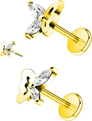 16G 316L Surgical Steel Push in Ear Rings Heart,Butterfly,Flower Nose Ring Studs Lip Rings Top Pushin Threadless Flat Back Lobe Helix, Tragus, Conch Cartilage Earring Studs for Women Men