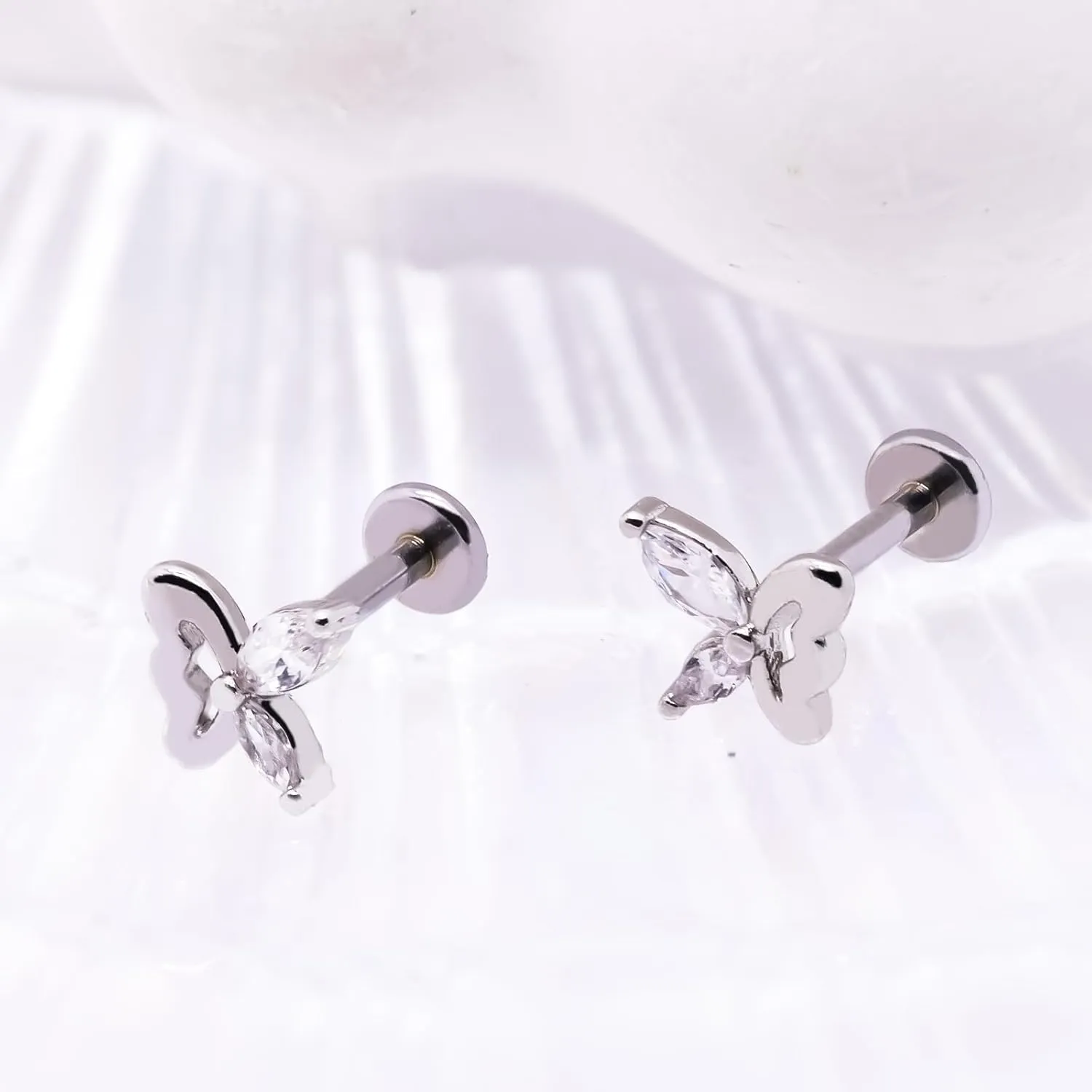 16G 316L Surgical Steel Push in Ear Rings Heart,Butterfly,Flower Nose Ring Studs Lip Rings Top Pushin Threadless Flat Back Lobe Helix, Tragus, Conch Cartilage Earring Studs for Women Men