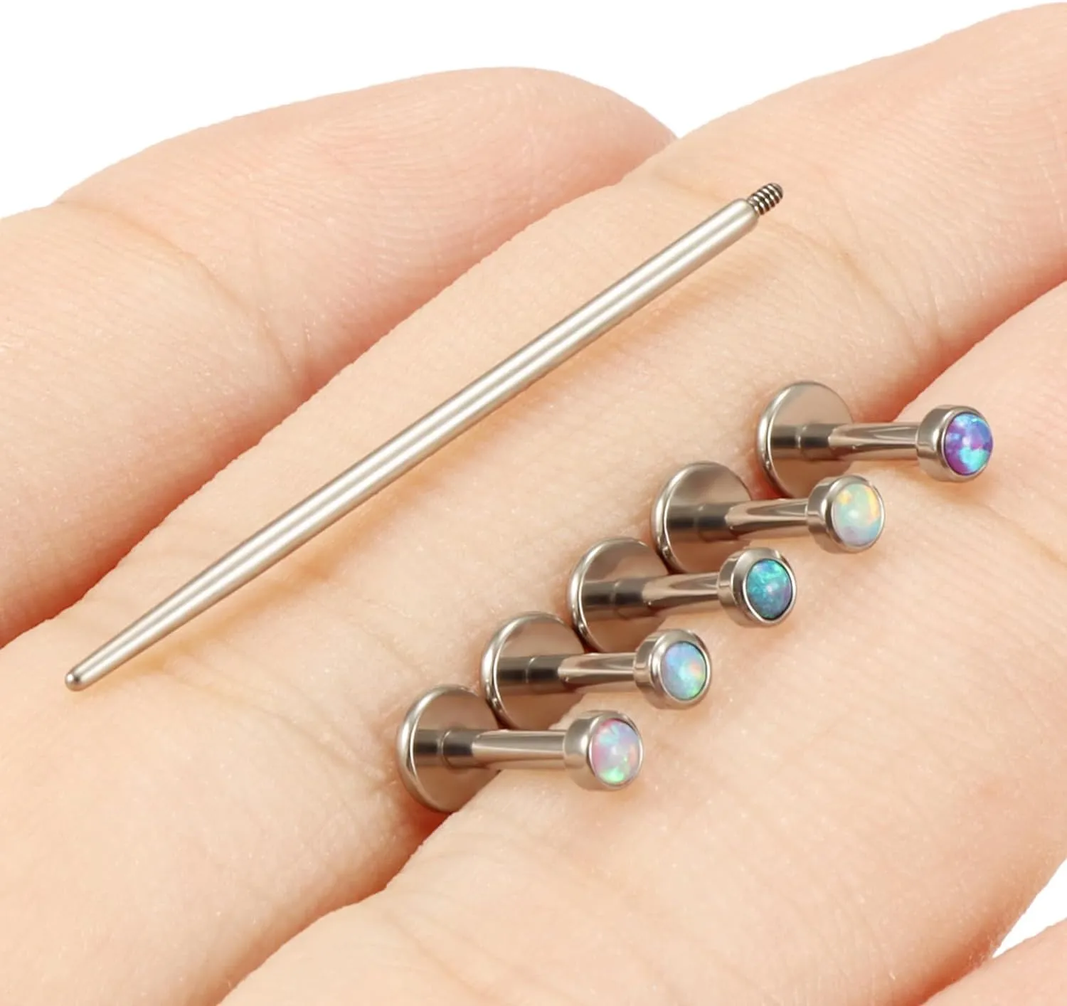16G F136 Titanium Lip Rings Labret Jewelry Internally Threaded Monroe Lip Ring Medusa Snake Bite Piercing Jewelry Conch Tragus Forward Helix Cartilage Earring Studs Opal Piercing Jewelry