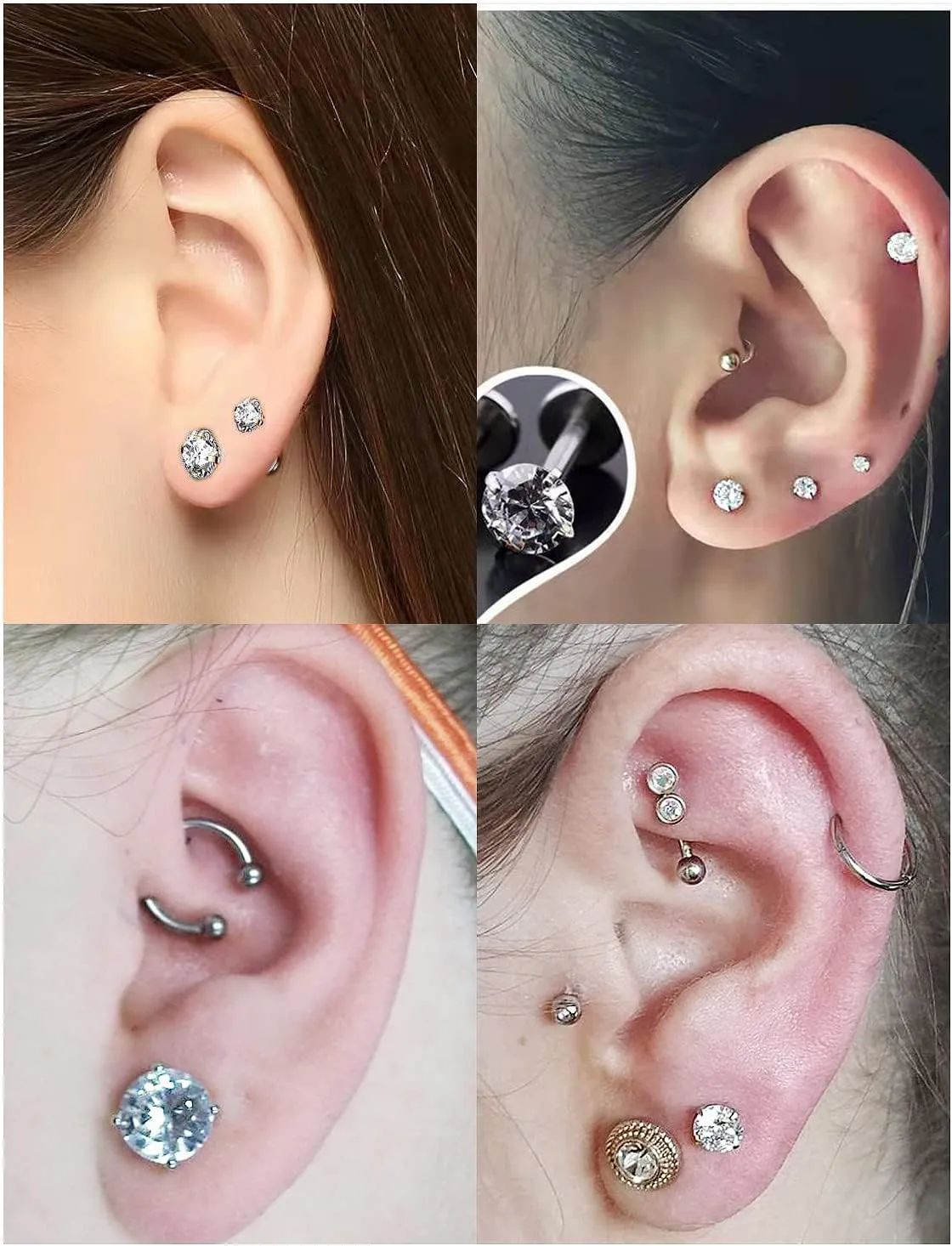 16G Lip Rings and Studs for Women - Stainless Steel Medusa Labret Monroe Piercing Jewelry - Tragus Helix Cartilage Forward Earring - 2mm 3mm 4mm CZ Silver 10Pcs 6-10mm