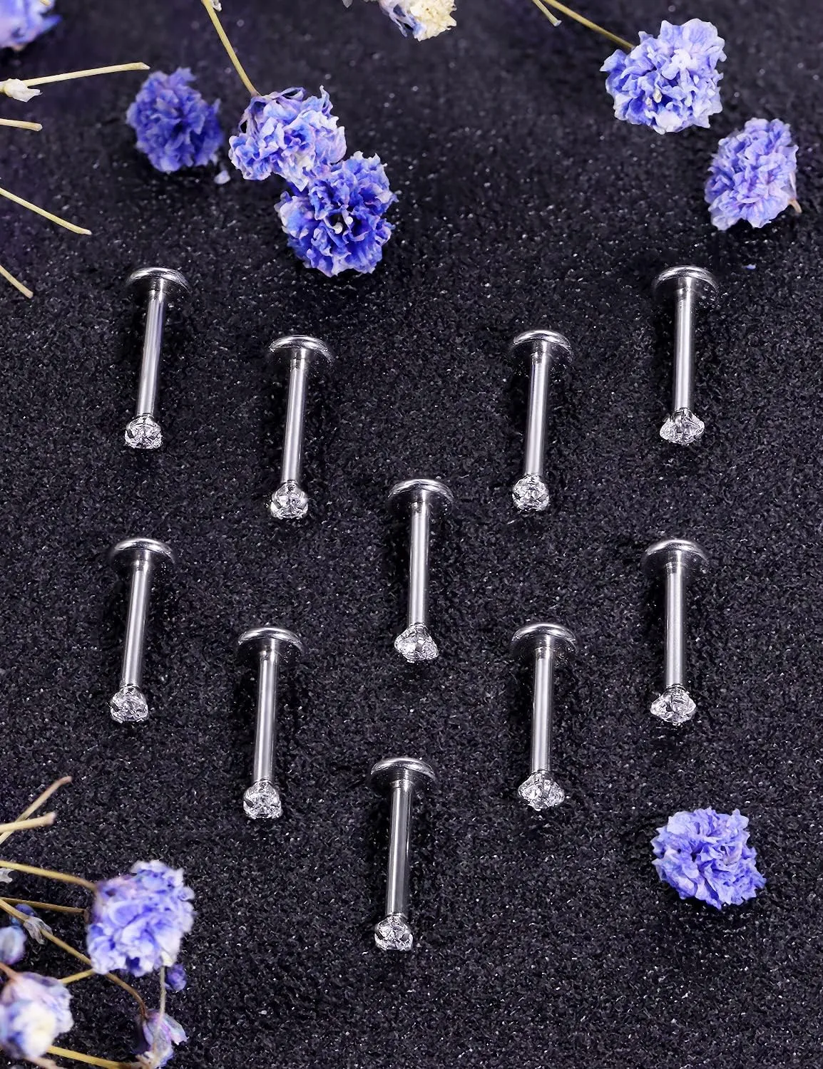 16G Lip Rings and Studs for Women - Stainless Steel Medusa Labret Monroe Piercing Jewelry - Tragus Helix Cartilage Forward Earring - 2mm 3mm 4mm CZ Silver 10Pcs 6-10mm