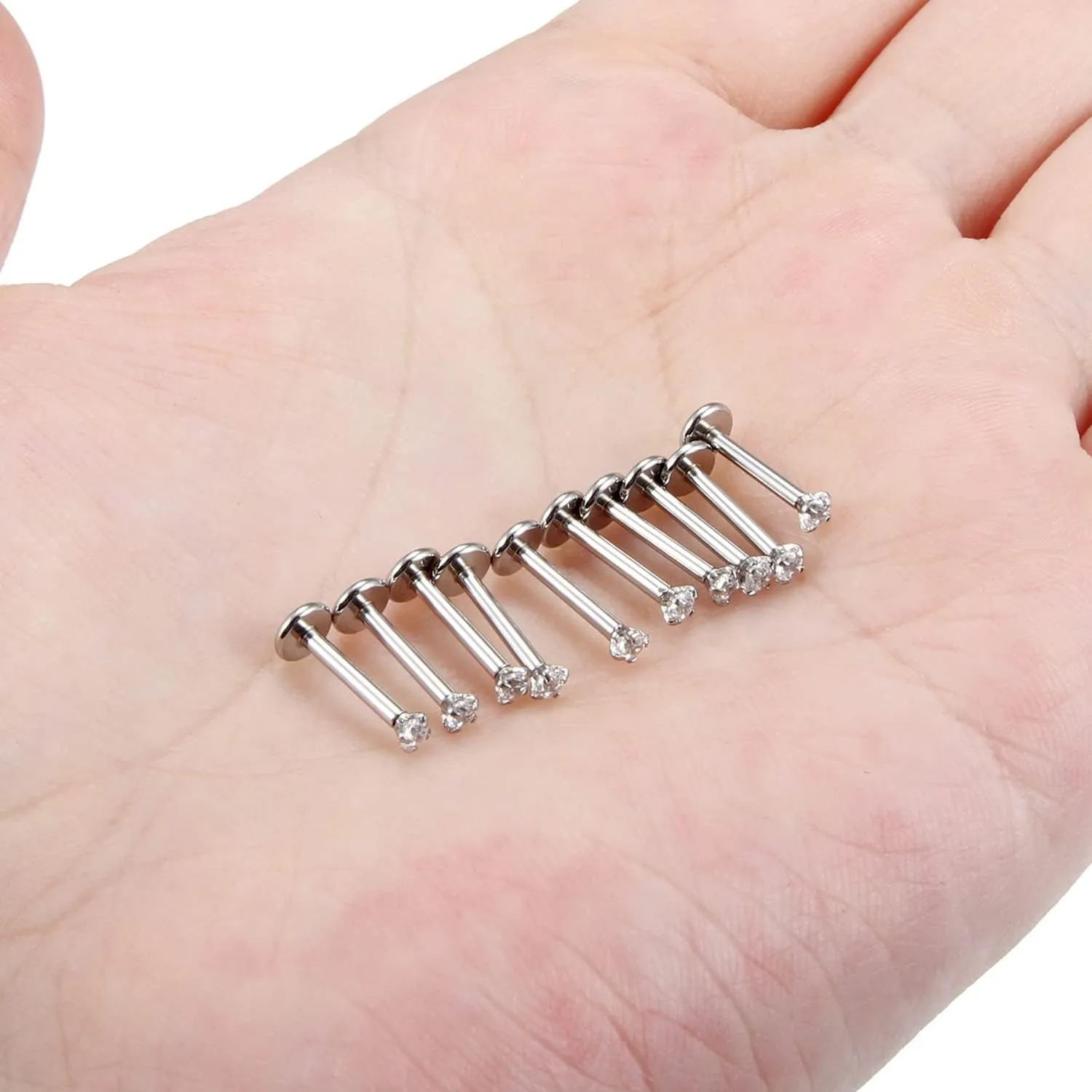 16G Lip Rings and Studs for Women - Stainless Steel Medusa Labret Monroe Piercing Jewelry - Tragus Helix Cartilage Forward Earring - 2mm 3mm 4mm CZ Silver 10Pcs 6-10mm