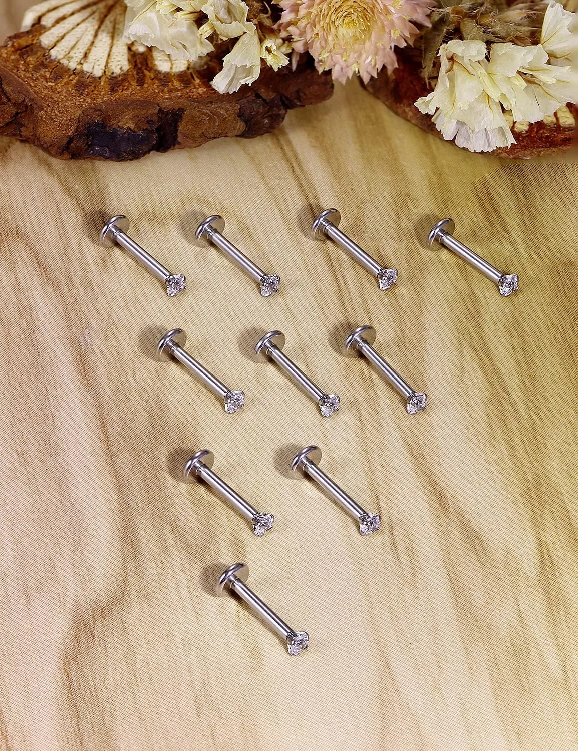 16G Lip Rings and Studs for Women - Stainless Steel Medusa Labret Monroe Piercing Jewelry - Tragus Helix Cartilage Forward Earring - 2mm 3mm 4mm CZ Silver 10Pcs 6-10mm
