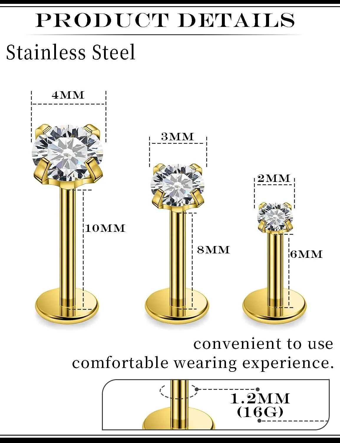 16G Lip Rings Labret Jewelry Monroe Lip Ring Medusa Snake Bite Piercing Jewelry Surgical Steel Conch Tragus Forward Helix Cartilage Earring Studs Piercing Jewelry for Women Silver Black Gold