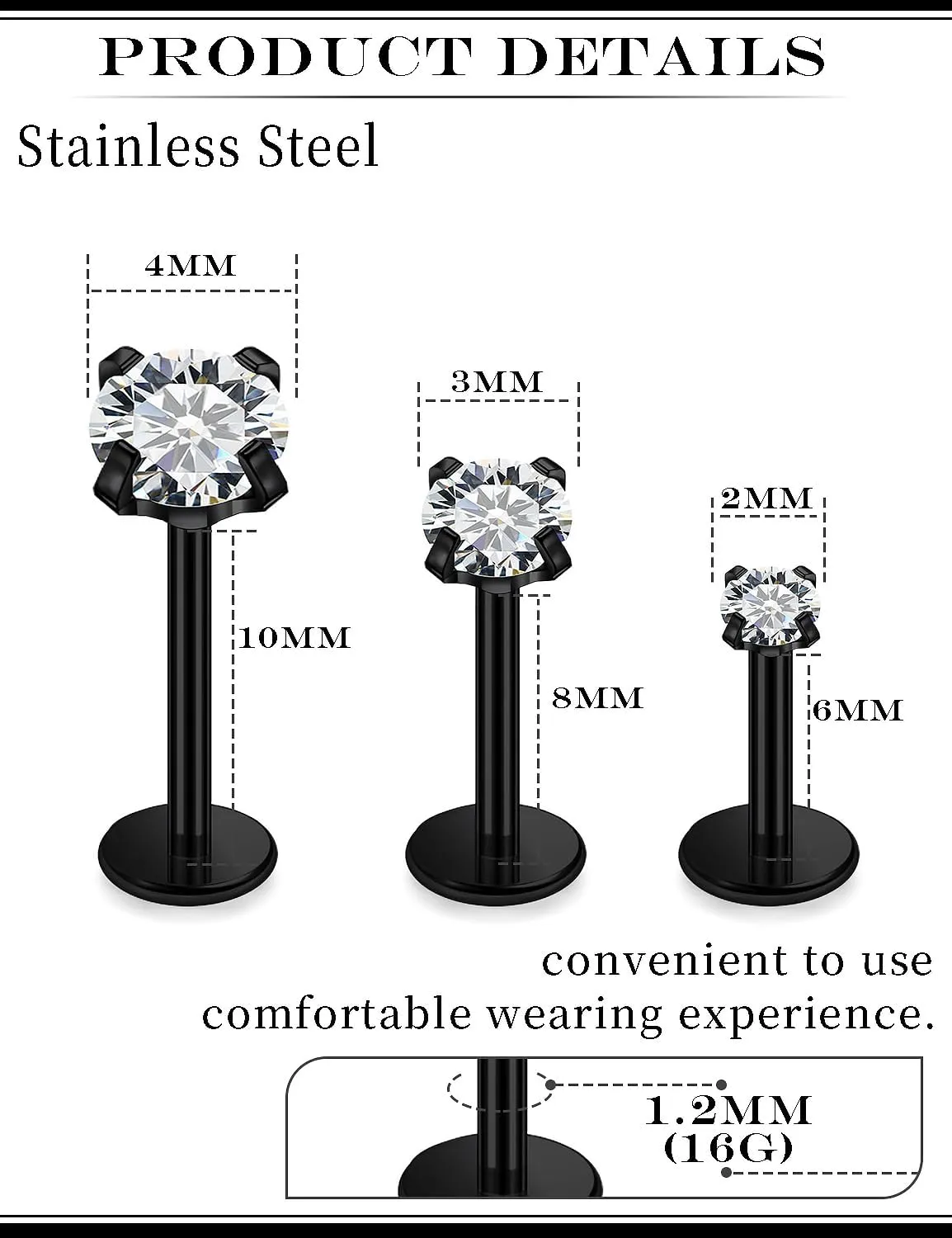16G Lip Rings Labret Jewelry Monroe Lip Ring Medusa Snake Bite Piercing Jewelry Surgical Steel Conch Tragus Forward Helix Cartilage Earring Studs Piercing Jewelry for Women Silver Black Gold