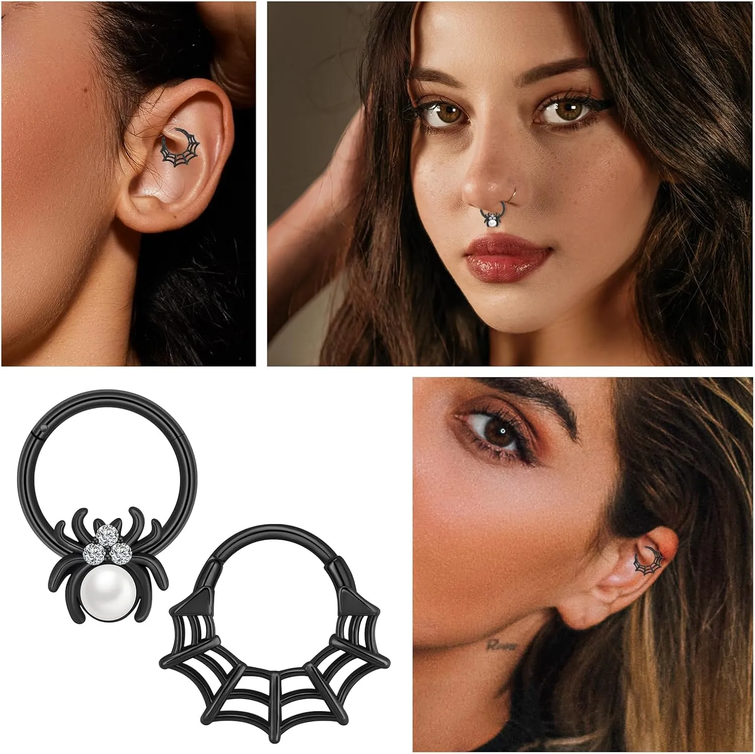 16G Spider Web Cartilage Earring Halloween Septum Rings Goth Punk Unique Earrings Ear Helix Piercing earrings Gothic Jewelry Costumes Accessories for Women Men