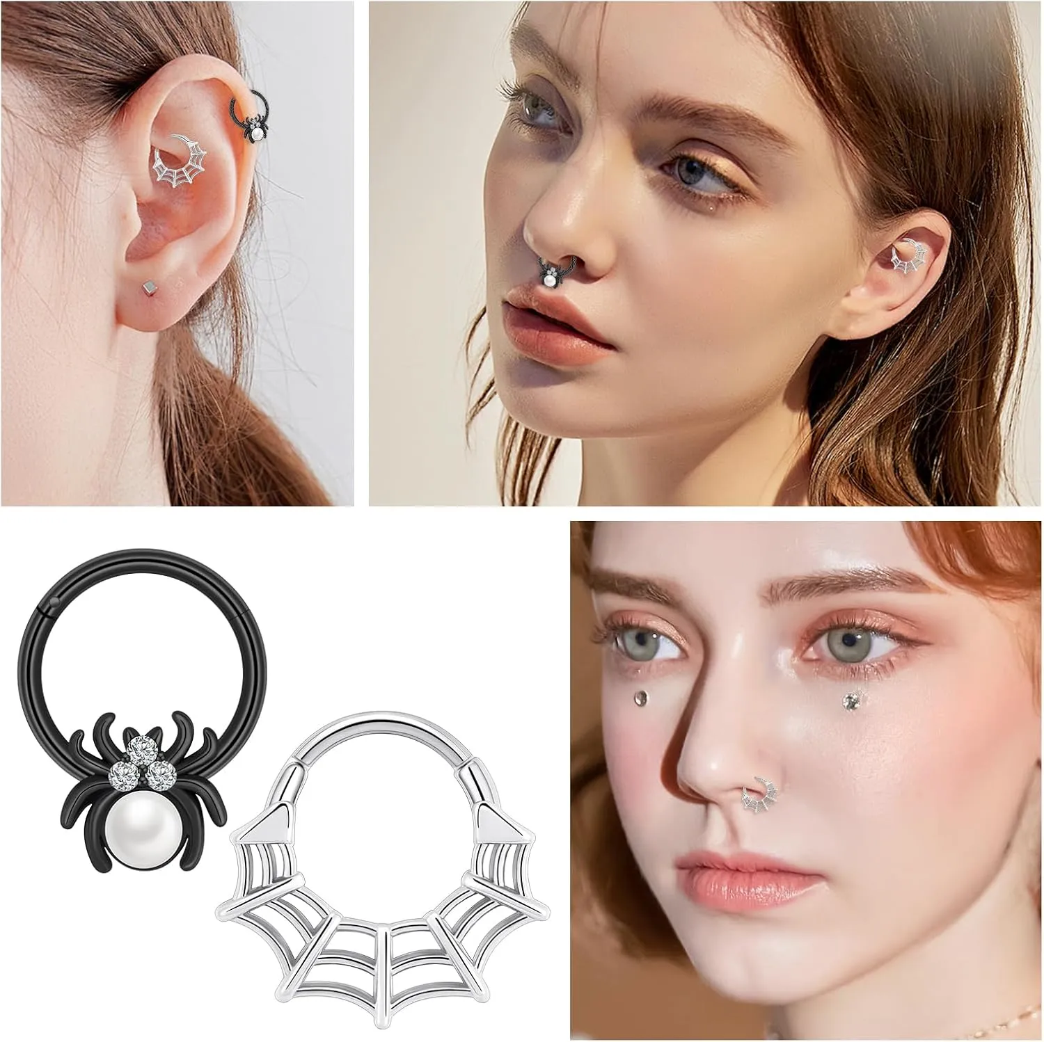 16G Spider Web Cartilage Earring Halloween Septum Rings Goth Punk Unique Earrings Ear Helix Piercing earrings Gothic Jewelry Costumes Accessories for Women Men