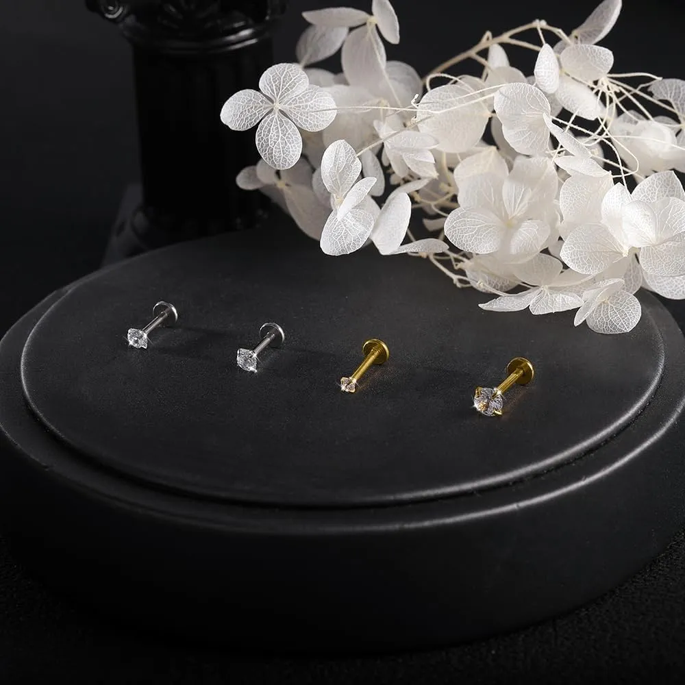 16g/18g Internal Thread CZ Stud Piercing Jewelry Surgical Steel Tragus Monroe Lip Helix Cartilage Earrings Studs for Women Men