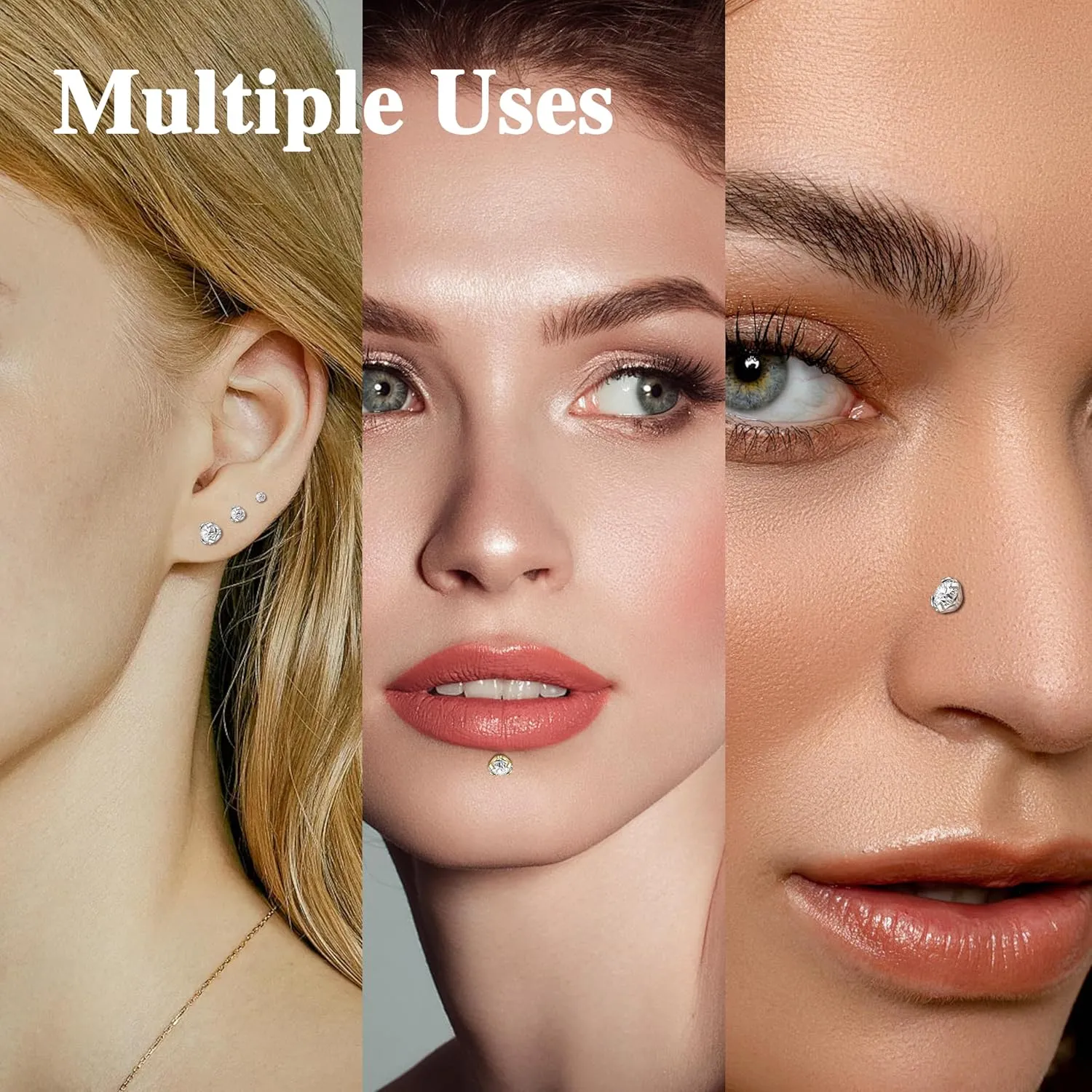 16g/18g Internal Thread CZ Stud Piercing Jewelry Surgical Steel Tragus Monroe Lip Helix Cartilage Earrings Studs for Women Men