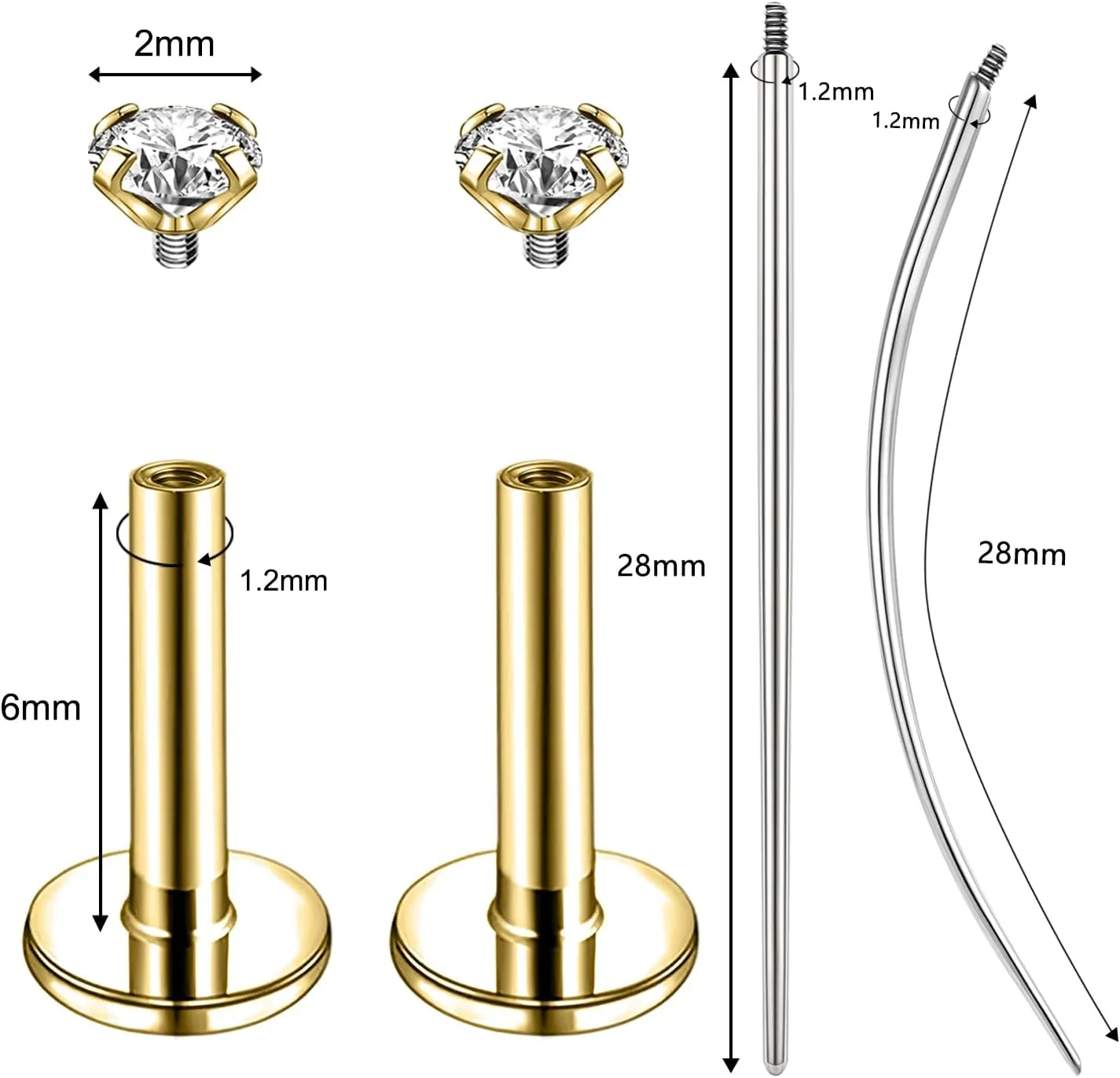 16g/18g Internal Thread CZ Stud Piercing Jewelry Surgical Steel Tragus Monroe Lip Helix Cartilage Earrings Studs for Women Men