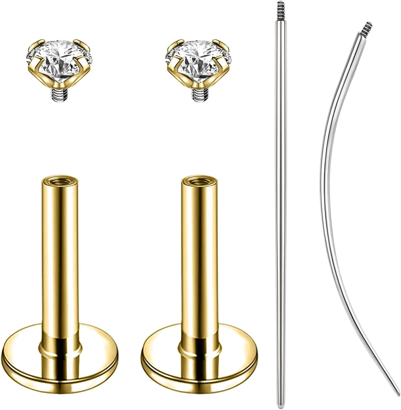 16g/18g Internal Thread CZ Stud Piercing Jewelry Surgical Steel Tragus Monroe Lip Helix Cartilage Earrings Studs for Women Men