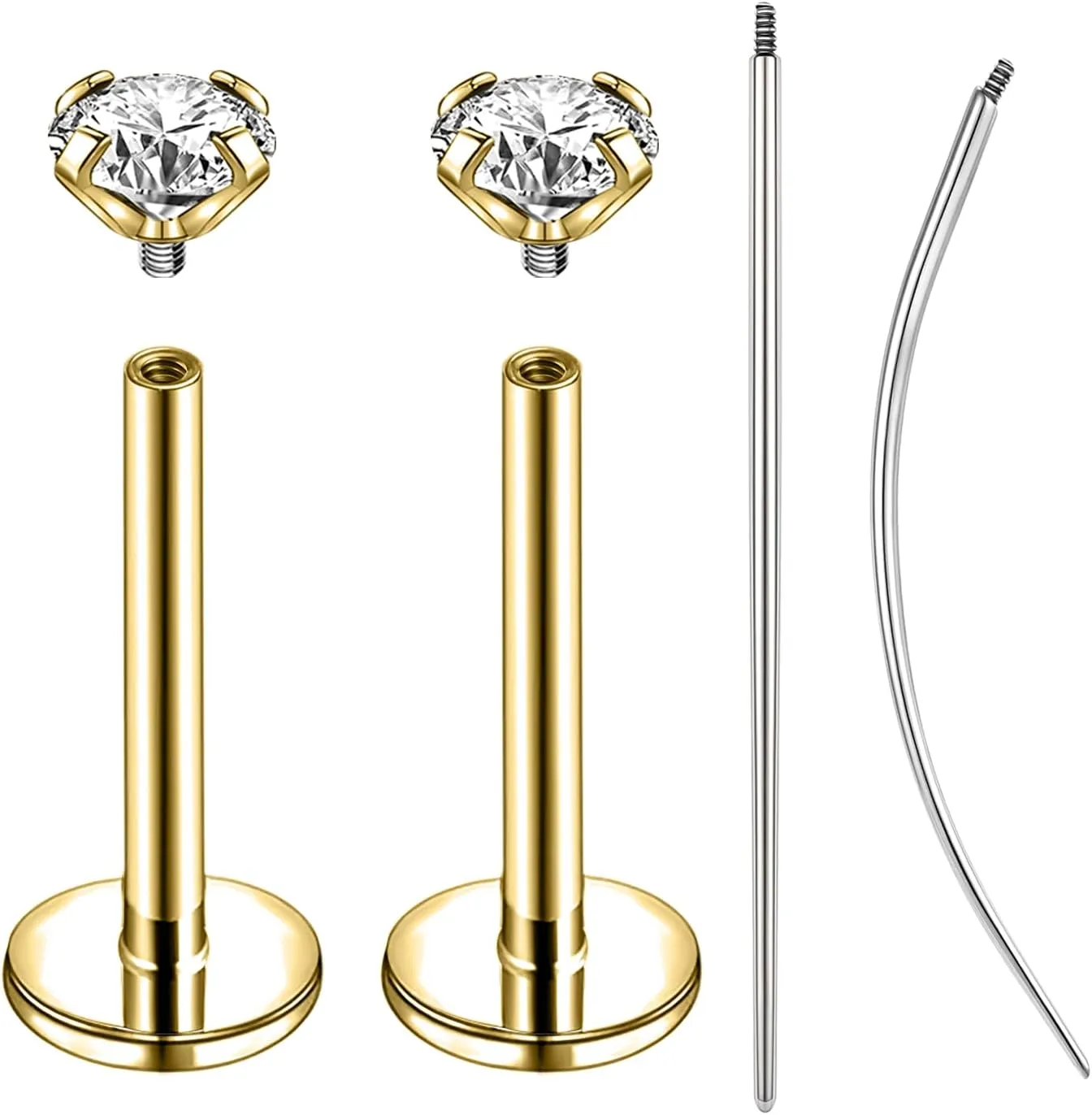 16g/18g Internal Thread CZ Stud Piercing Jewelry Surgical Steel Tragus Monroe Lip Helix Cartilage Earrings Studs for Women Men