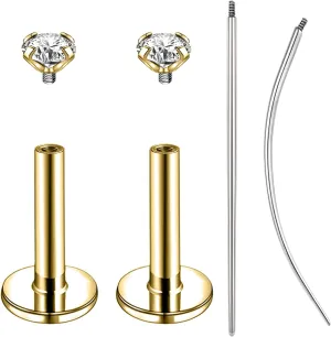 16g/18g Internal Thread CZ Stud Piercing Jewelry Surgical Steel Tragus Monroe Lip Helix Cartilage Earrings Studs for Women Men