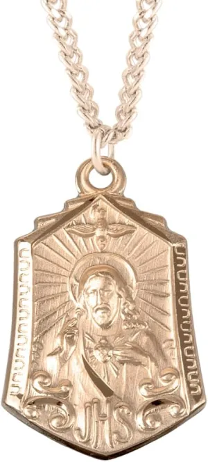 16kt Gold Plated Sterling Silver Scapular Sacred Heart of Jesus Medal Pendant, 24" Gold Plated Stainless Steel Chain Necklace  Hand Polished  Made in USA - Deluxe Velvet Gift Box