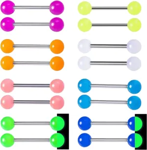 16Pcs Glow in The Dark Nipple Rings Tongue Rings 14G 316L Surgical Steel Glitter Acrylic Sequin Starry Sky Tongue Nipple Barbells Piercing Jewelry for Women Men