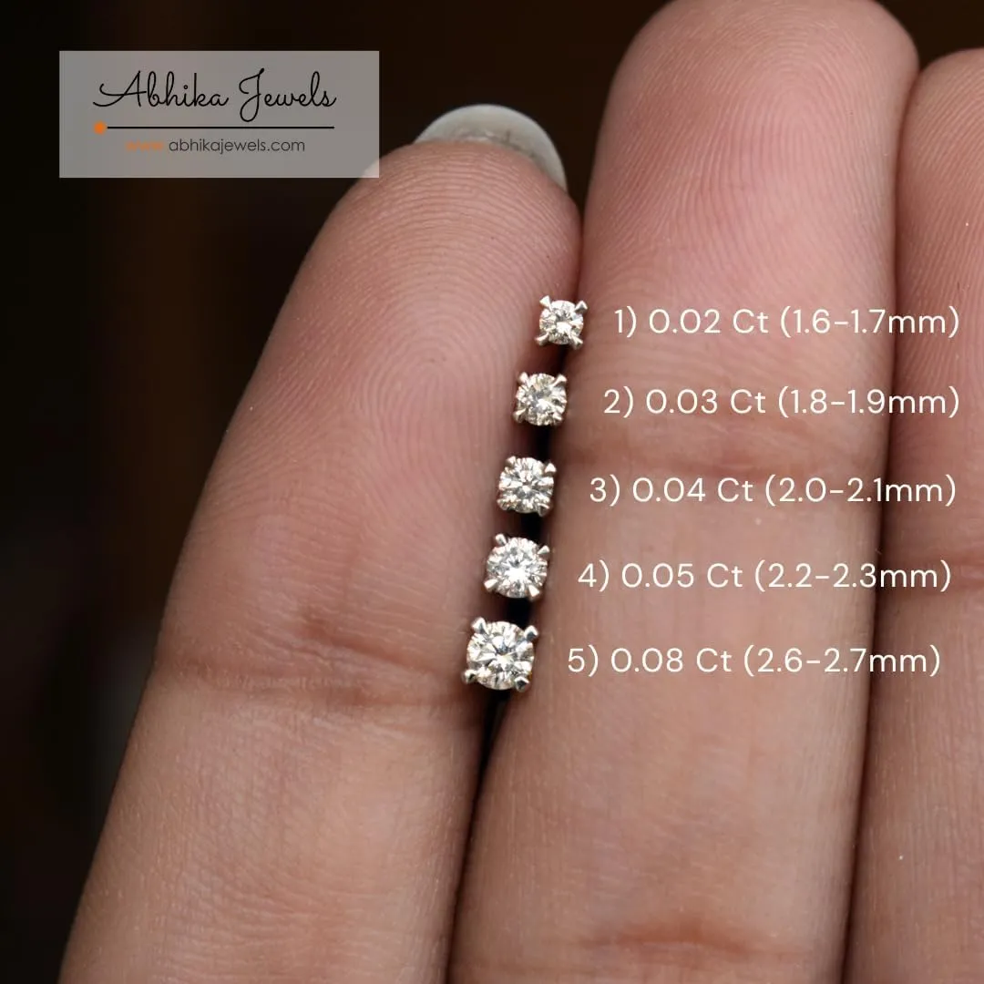 1.70 mm - 2.60 mm 2 cent - 8 cent 14K White Gold Nose H  VS2-Si1 Four Prong 16G Threaded Flatback Piercing Jewellery, Nose Stud For Women