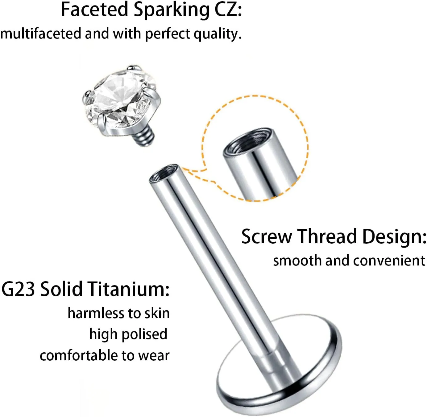 18G 16G Titanium Flat Back Nose Studs Ring Labret Lip Monroe Medusa Piercing Jewelry Tragus Piercing Jewelry