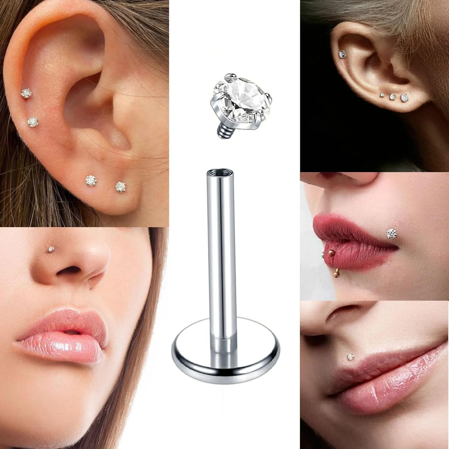 18G 16G Titanium Flat Back Nose Studs Ring Labret Lip Monroe Medusa Piercing Jewelry Tragus Piercing Jewelry