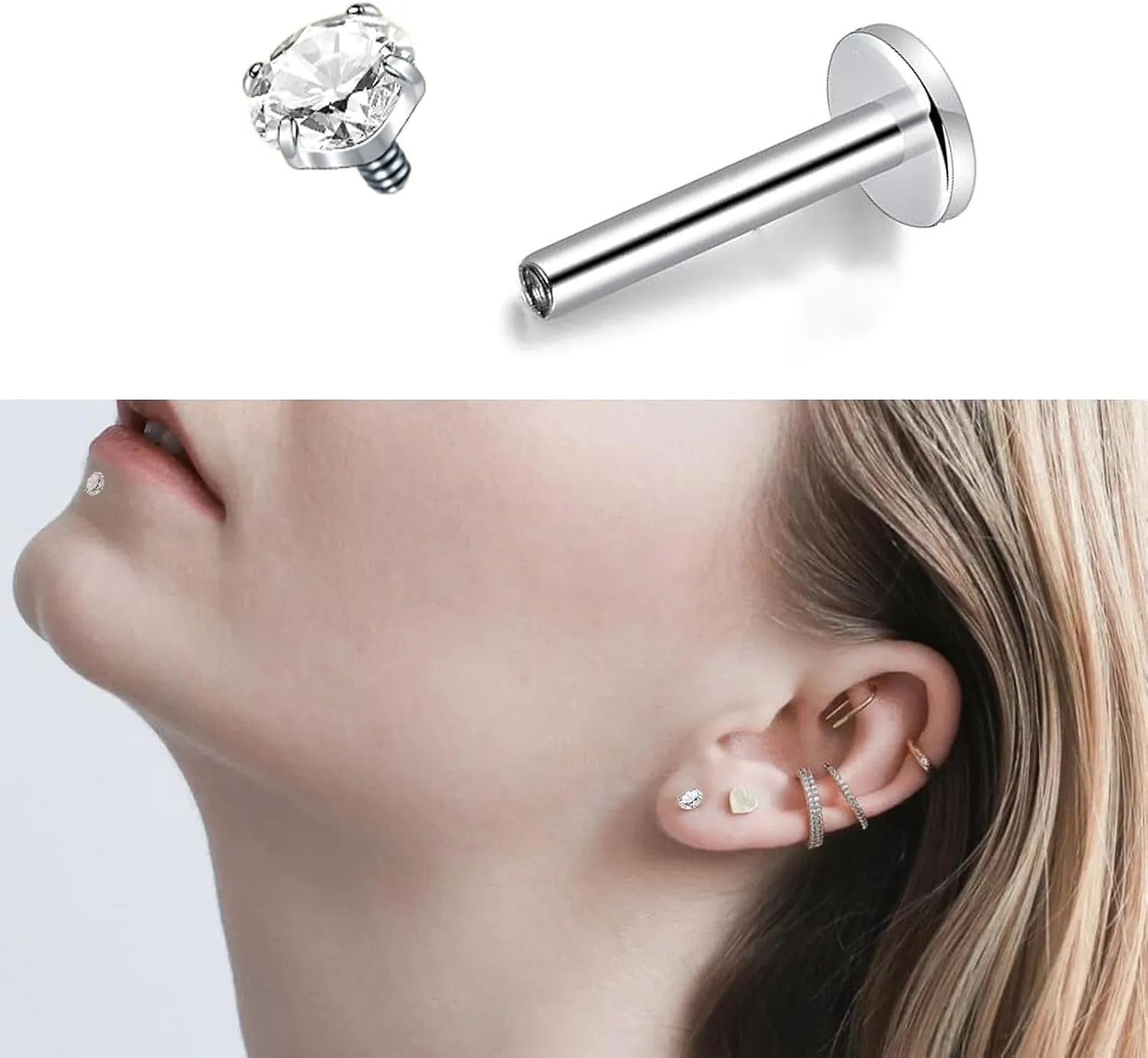 18G 16G Titanium Flat Back Nose Studs Ring Labret Lip Monroe Medusa Piercing Jewelry Tragus Piercing Jewelry