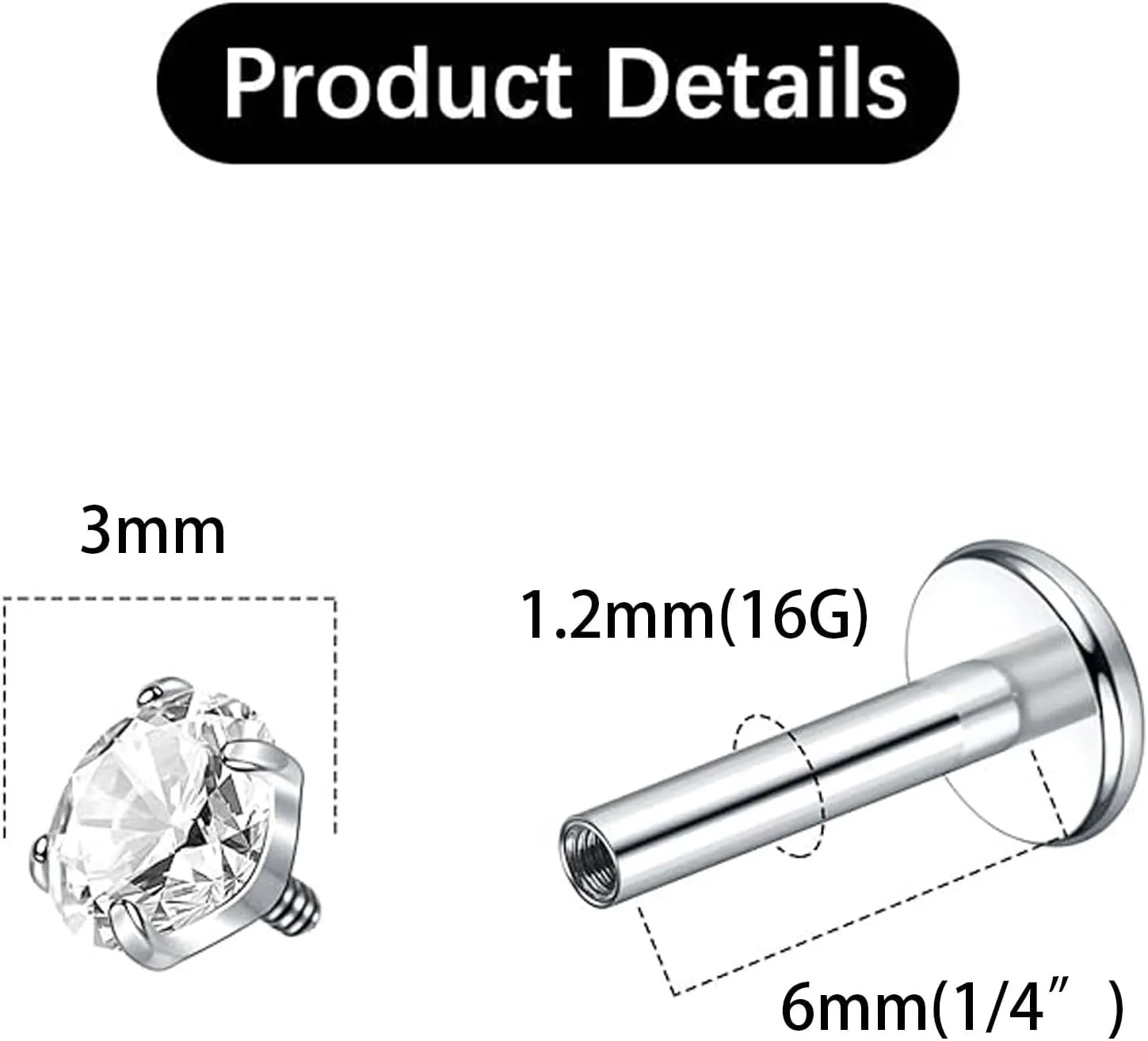 18G 16G Titanium Flat Back Nose Studs Ring Labret Lip Monroe Medusa Piercing Jewelry Tragus Piercing Jewelry