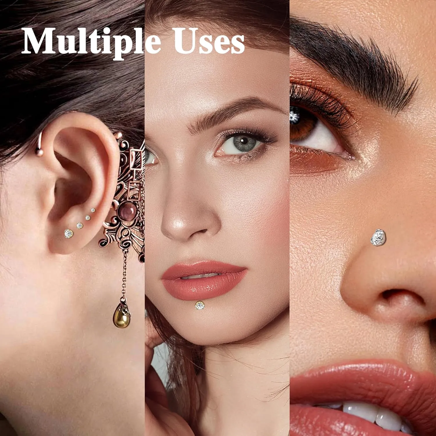 18G/16G Labret Jewelry Surgical Steel Internal Thread CZ Stud Lip Nose Piercing Studs Flat Back Medusa Monroe Lip Cartilage Earring Piercing Jewelry, 2/2.5/3/4mm CZ