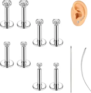 18G/16G Labret Jewelry Surgical Steel Internal Thread CZ Stud Lip Nose Piercing Studs Flat Back Medusa Monroe Lip Cartilage Earring Piercing Jewelry, 2/2.5/3/4mm CZ