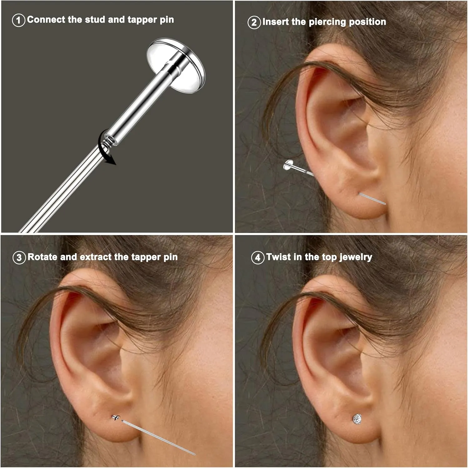 18G/16G Labret Jewelry Surgical Steel Internal Thread CZ Stud Lip Nose Piercing Studs Flat Back Medusa Monroe Lip Cartilage Earring Piercing Jewelry, 2/2.5/3/4mm CZ