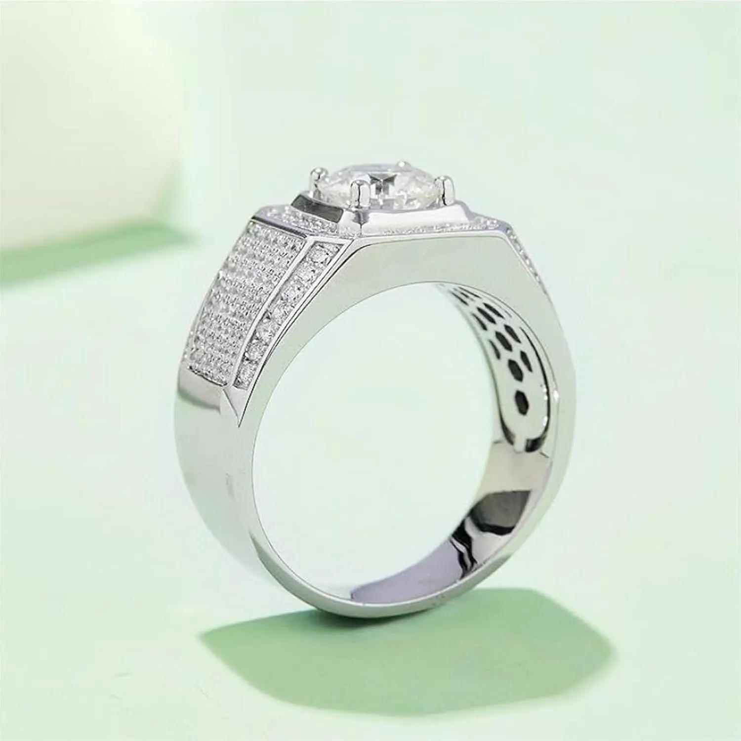 18K Gold Men's Wedding Rings,2 Carat Diamond Ring D-color VVS1,Luxuriously Studded Trendsetting Full Diamond Design,Father's Day Gift