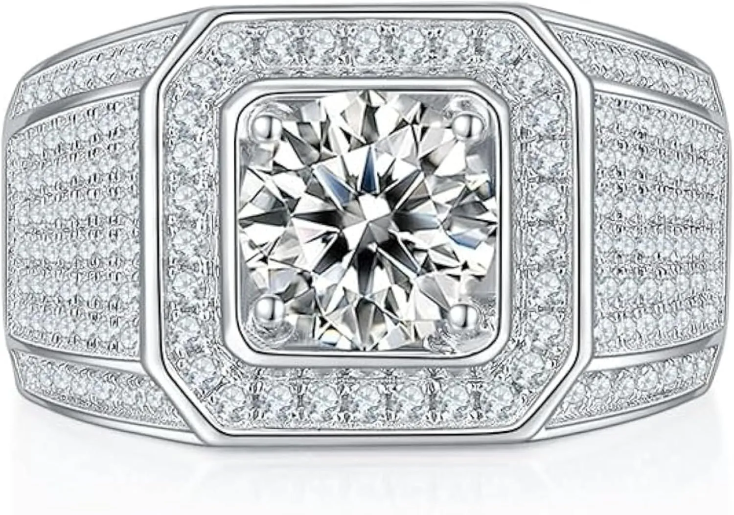 18K Gold Men's Wedding Rings,2 Carat Diamond Ring D-color VVS1,Luxuriously Studded Trendsetting Full Diamond Design,Father's Day Gift